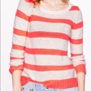 JCrew Neon Orange Striped Crewneck Sweater XS